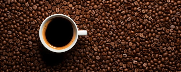Tafelblad weergave van koffiekopje en koffie zaden