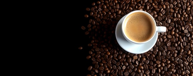 Tafelblad weergave van koffiekopje en koffie zaden