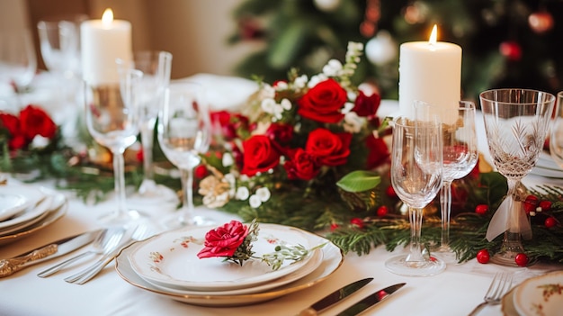 Tafeldecor vakantietafellandschap en formele dinertafelsetting voor kerstvakantie en evenementenviering Engelse landdecoratie en huisstylinginspiratie