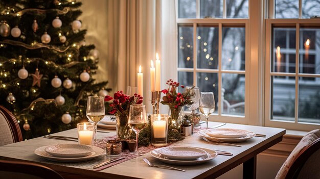 Tafeldecoratie voor feestelijk gezinsdiner thuis vakantie tafellandschap en tafelinrichting formeel voor bruiloftsviering Engelse landelijke en huiselijke styling