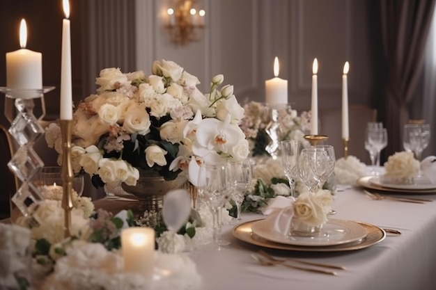 Tafelschikking op een luxe bruiloft en mooie bloemen op tafel