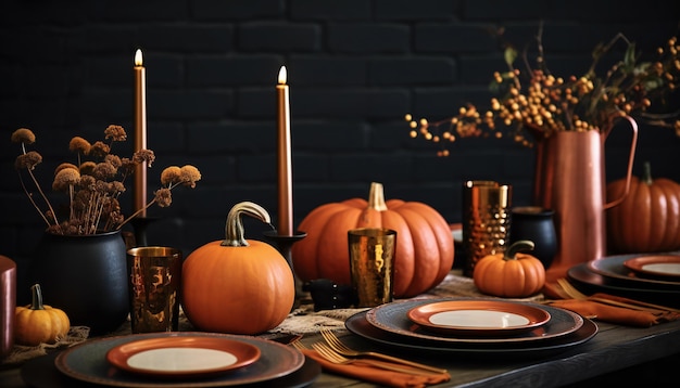 Tafelschikking voor het vieren van Thanksgiving Day modern zwart en brons design