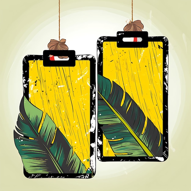 Tag banana leaf shaped tag card greenyellow graffiti st tag collection 2d flat animal card