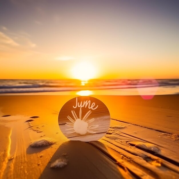 Photo tag card sunrise name card on a beach sunrise background warm colors bussines concept idea