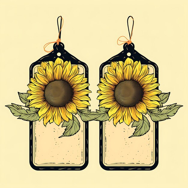 Photo tag sunflower shaped tag card yellow color watercolor s tag collection 2d flat animal card