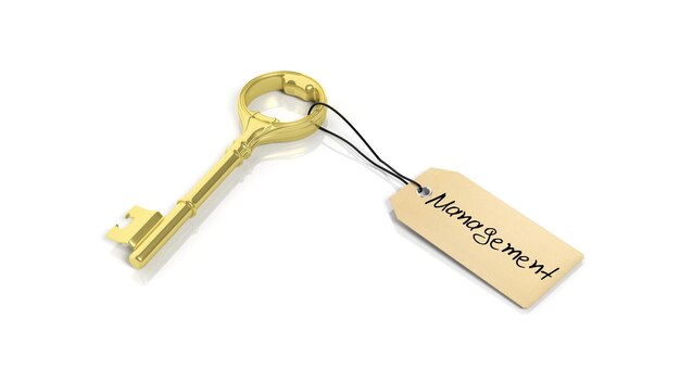 Tag with word Management on golden retro key isolated on white background