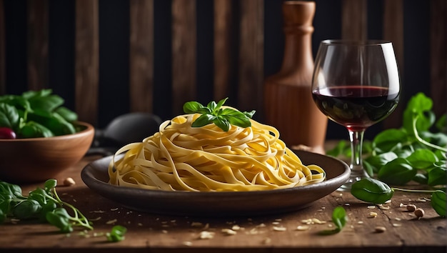 tagliatelle pasta met kruiden op een bord