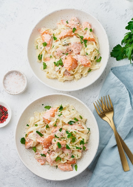 Tagliatelle with fish and creamy sauce