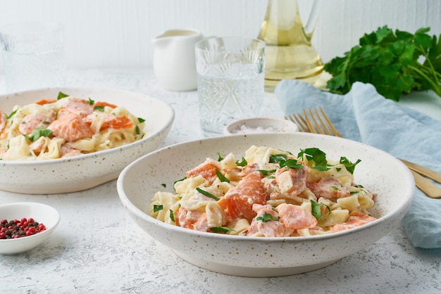 Tagliatelle with fish and creamy sauce