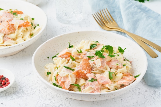 Tagliatelle with fish and creamy sauce