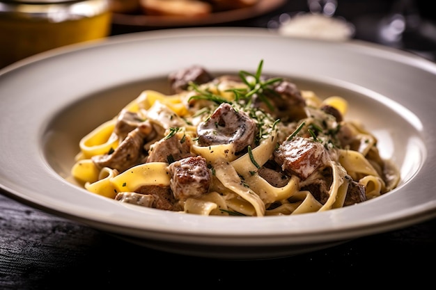 Tagliatelle with sausage and porcini pasta with sausage and summer cep mushroom