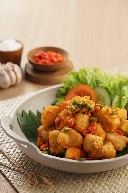 Photo tahu cabai garam or deep fried crispy tofu