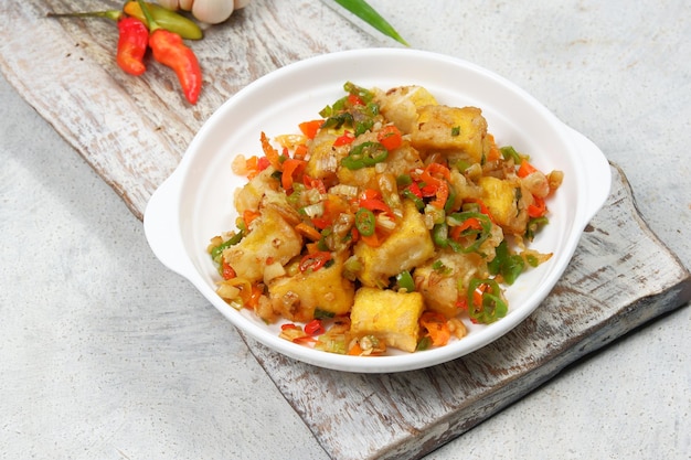 tahu cabe garam or salty and spicy tofu is a traditional chinese dishes