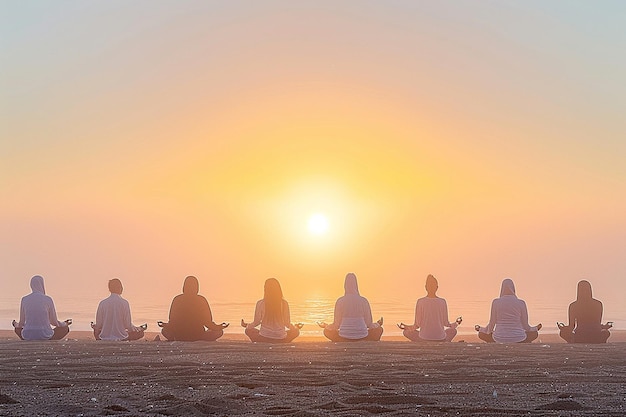 Tai chi en meditatie bij het strand bij zonsopgang