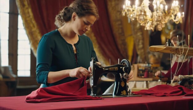 Photo a tailor sewing a majestic costume for a theater production