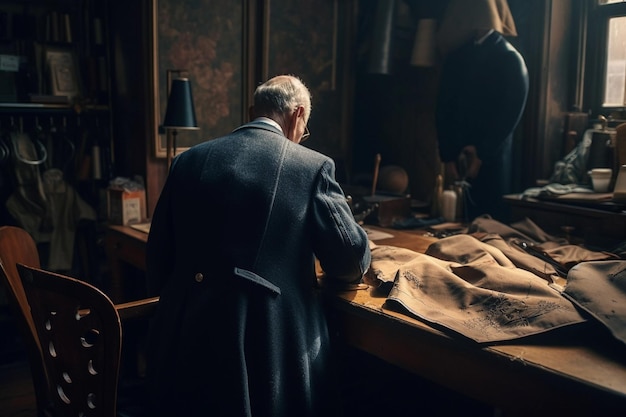 A tailor stitching together a bespoke suit