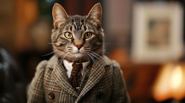 Photo tailored elegance classy cat in tailor made outfit generative ai