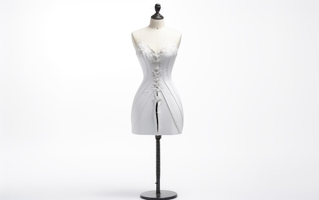 裁縫師のドレスの形状が白い背景に映っている