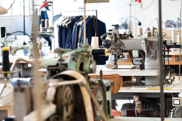 Photo tailors shop with equipment and work benches