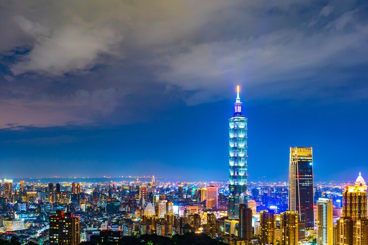 夜、台湾の台北市