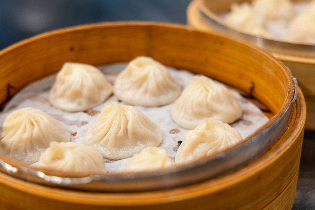 Taiwan cuisine steamed soup bun in basket