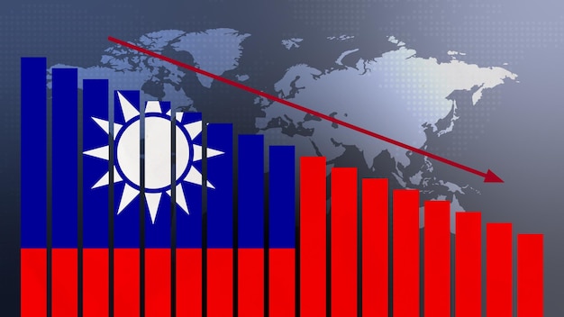 Тайваньский флаг на концепции гистограммы с уменьшающимися ценностями концепция экономического кризиса политика конфликты концепция войны с флагом