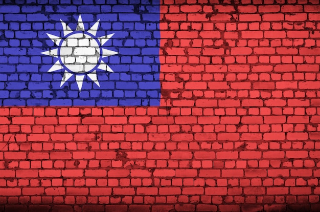 Taiwan flag is painted onto an old brick wall