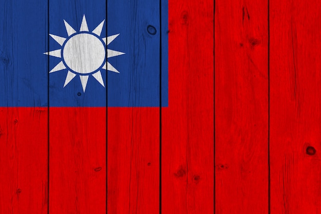 Taiwan flag painted on old wood plank