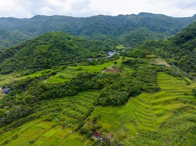 Taiwan Hualien rice field over the sea in Fengbin Township Shitiping Coastal Stone Step Plain