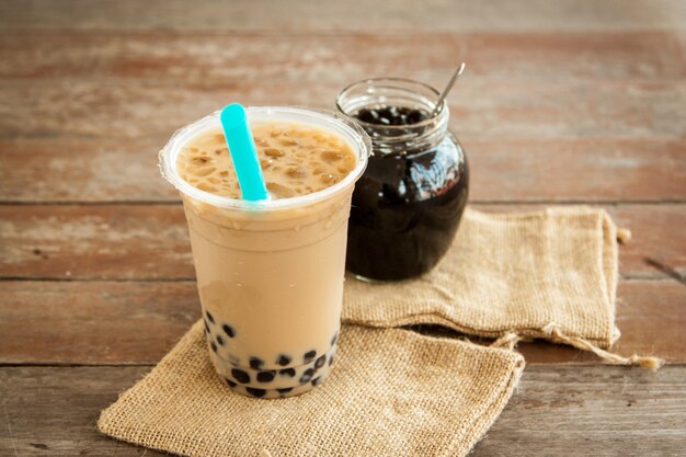 Taiwan iced milk tea and glass jar with bubble 