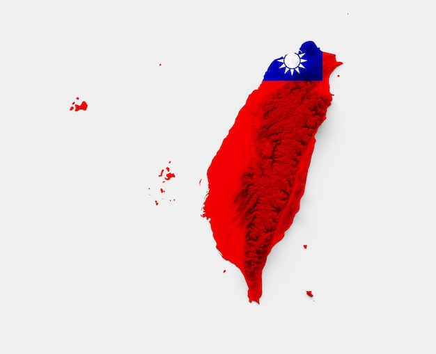 Taiwan kaart vlag gearceerde reliëf kleur hoogte kaart op witte achtergrond 3d illustratie