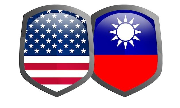 Taiwan republic of china and usa flags with shields