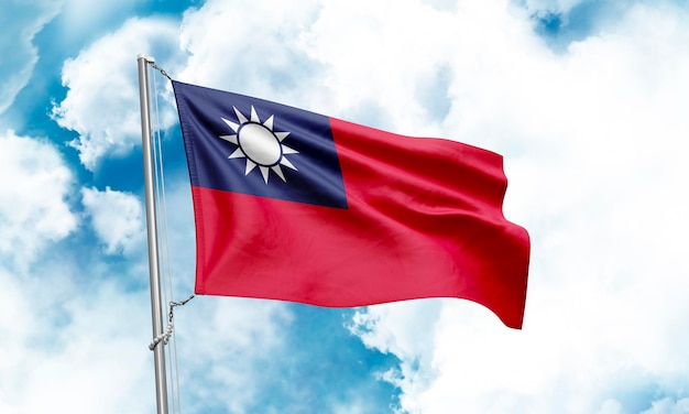 Taiwan vlag zwaaien op hemelachtergrond 3D-rendering