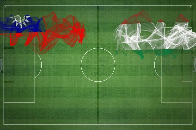 대만 대 헝가리 축구 경기 국가 색상 국기 축구장 축구 경기 경쟁 개념 복사 공간