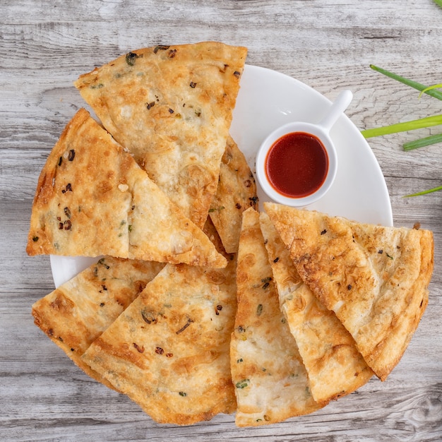 Taiwanese delicious flaky scallion pie pancakes