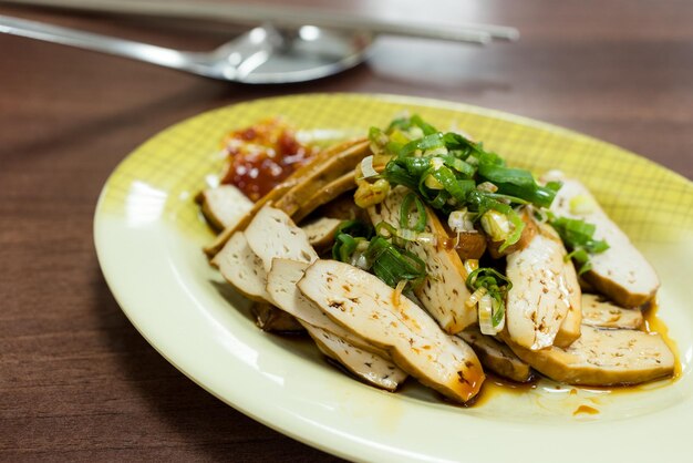 Taiwanese soy braised tofu in restaurant