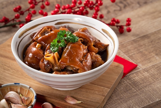 Taiwanese traditional food pork knuckle in a bowl for Chinese Lunar New Year meal