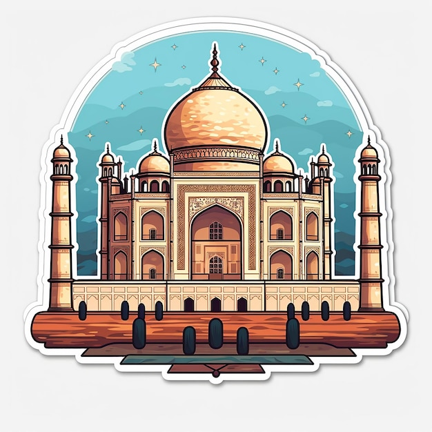 Taj mahal cute sticker white background