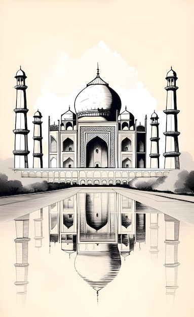 Taj mahal mausoleum illustration