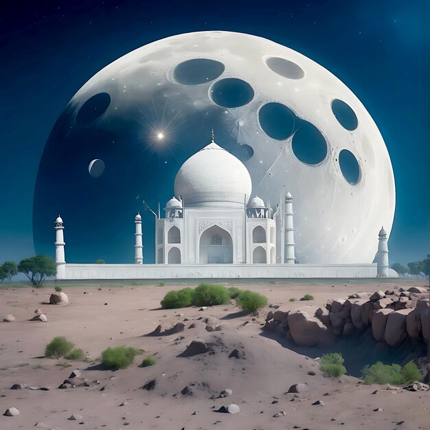 Taj mahal on the moon land generated ai