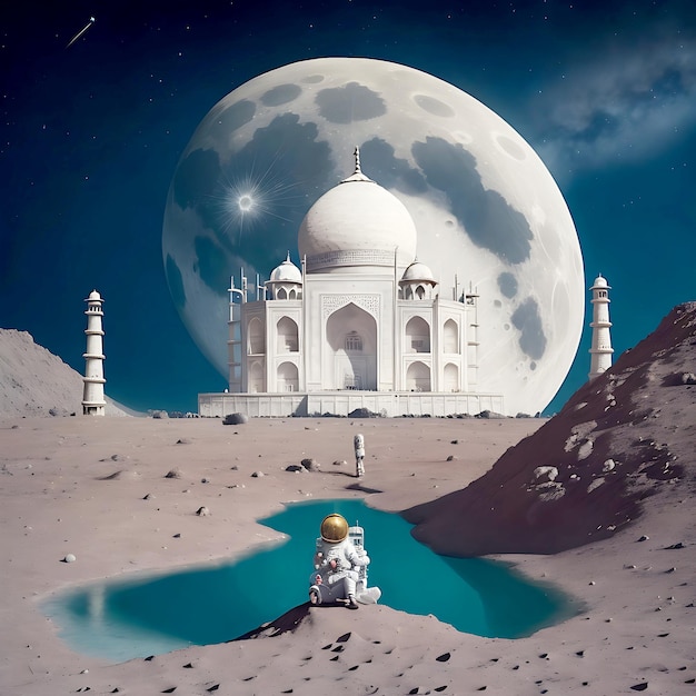 Taj mahal on the moon land generated ai