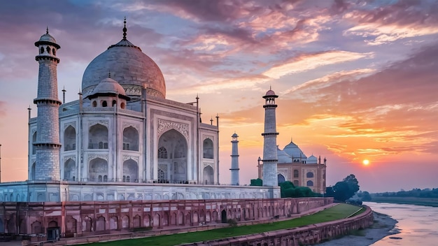 Taj mahal on sunrise sunset agra india