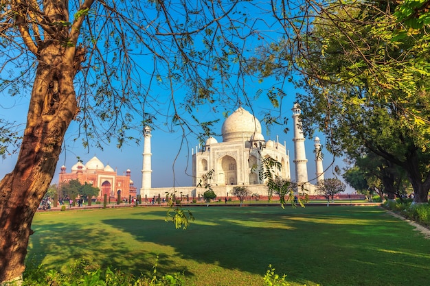 Taj Mahal, uitzicht op de tuin in Agra, Uttar Pradesh, India.