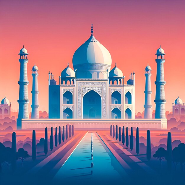 Photo taj mahal vector illustration skyline famous indian mughal architectural building in flat style