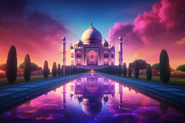 Photo taj mahal with reflection in the pond 3d rendering ai generated