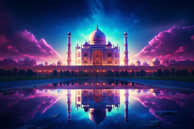 Taj Mahal with reflection in the pond 3D rendering ai generated