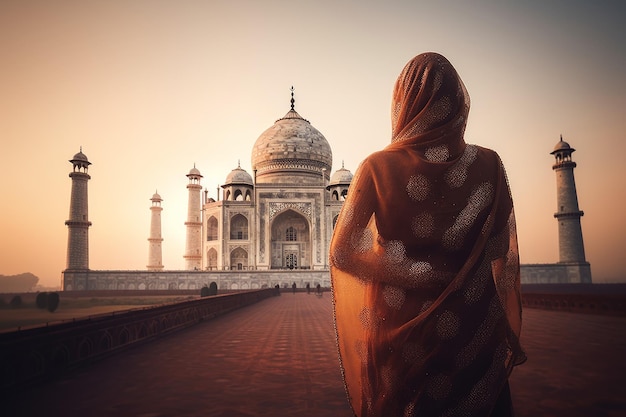 Taj Mahal woman back Generate Ai