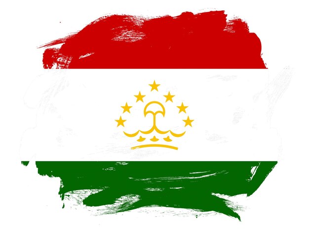 Tajikistan flag on abstract painted white stroke brush background