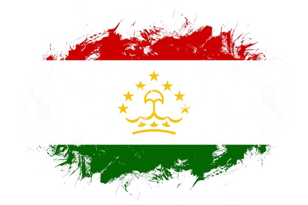 Tajikistan flag on abstract stroke brush background