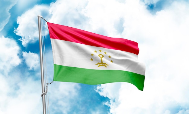 Флаг Таджикистана развевается на фоне неба 3D визуализация